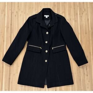 Coldwater Creek Women’s Black Coat M 10-12 Military Gold Buttons Zipper Pockets
